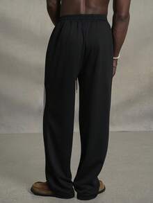 PAVTROS 宽松男士标语图案印花抽绳腰运动裤，度假宽松抽绳运动裤，适合送给丈夫、男朋友的礼物，适合返校季 - 黑色 - 查看 2