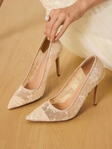 CUCCOO HITCHD Giày cao gót mũi nhọn buộc dây Cuccoo dành cho nữ - Rượu sâm banh - Xem 3