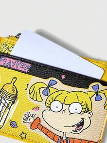 Nick 90's X ROMWE Ví đựng thẻ vuông thời trang in hình hoạt hình có khóa kéo. - Màu Mù tạt vàng - Xem 2