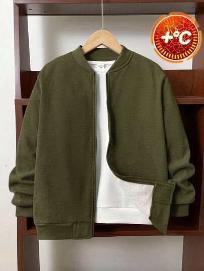 SHEIN Tween Boy Corduroy Thermal Lined Zip-Up Baseball Jacket, Suitable To Pair With Halloween Sweatshirt, Autumn Long Sleeve Shirt, Boy Sweatshirt, Boy Hoodie, Shirt, Boy Jogger Pants, Suitable For Commuting, School, Casual, Sports, Autumn/Winter Fall