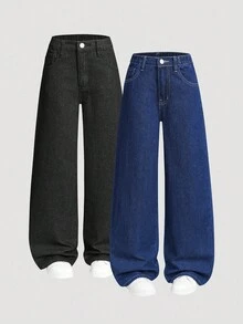 Sparklyn 2件套女童百搭直筒阔腿牛仔裤