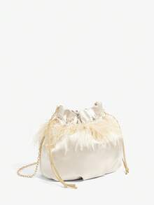 SHEIN BAE Túi xách dạ hội lông vũ màu mơ sang trọng thời trang dành cho nữ - Màu be - Xem 2