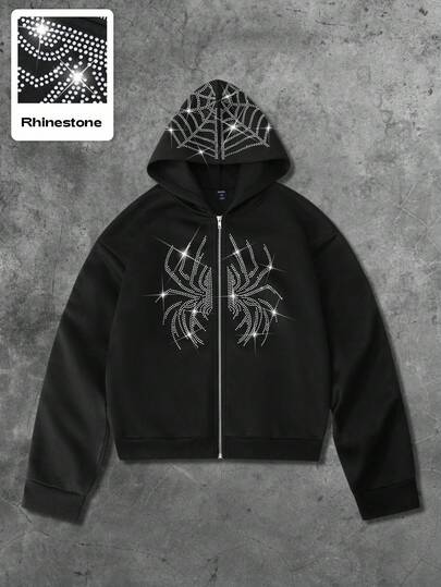 Street Life Sudadera con capucha de estilo urbano con adornos de strass para hombre, otoño/invierno