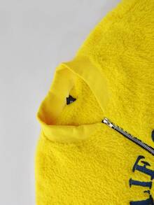 ROMWE MEN Street Life Men's Embroidered Half-Zip Pullover Sweatshirt, Suitable For Autumn/Winter - Yellow - View 5