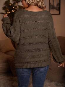 SHEIN LUNE Áo len dệt kim dáng rộng tay dài lệch vai màu trơn cỡ lớn cho nữ, mùa thu - Cà phê nâu - Xem 2