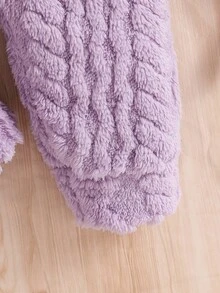 SHEIN 婴儿男女通用可爱毛绒兔耳连帽连体衣，秋冬季紫色婴儿外套连体衣，男女通用婴儿服装，中性婴儿服装 - 紫丁香色 - 查看 6