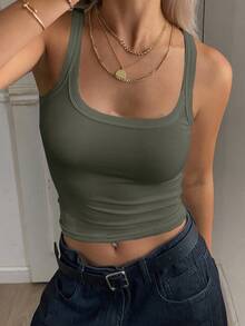 DAZY 女士纯色休闲商务背心，夏季新品 - 軍綠色 - 查看 5