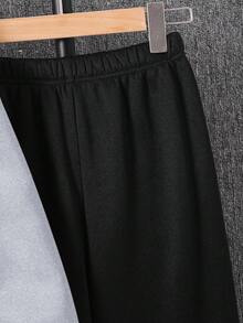 SHEIN 2 件套青少年男孩休闲百搭字母图案斜襟连帽衫和黑色裤子套装，适合秋冬休闲、户外、学校、派对 - 淺灰色 - 查看 7