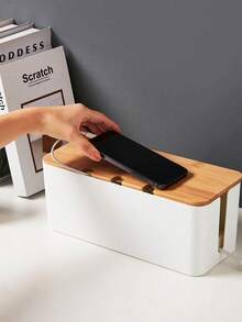 Large Cable Management Box – Wooden Style Cord Organizer And Cover For TV Wires, Computer, USB Hub And Under Desk Power Strip – ABS Material