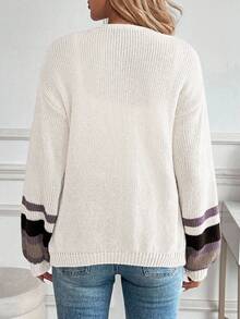 EMERY ROSE Áo khoác len cardigan dài tay họa tiết sọc ngang vai đơn giản dành cho nữ, mùa thu - Nhiều màu - Xem 2