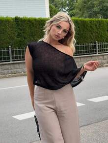 Siren Gaze Women's Solid Color Asymmetrical Neck Batwing Sleeve Fashionable Blouse, Summer