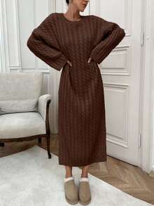 EURMUSE Women Cable Knitting Maxi Sweater Dress - Brown - View 8