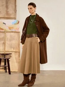 Florisole Sweater Rajut Tebal Kerah Tinggi Wanita, Gaya Vintage untuk Beraktivitas Sehari-hari, Musim Gugur/Dingin - Hijau - View 7