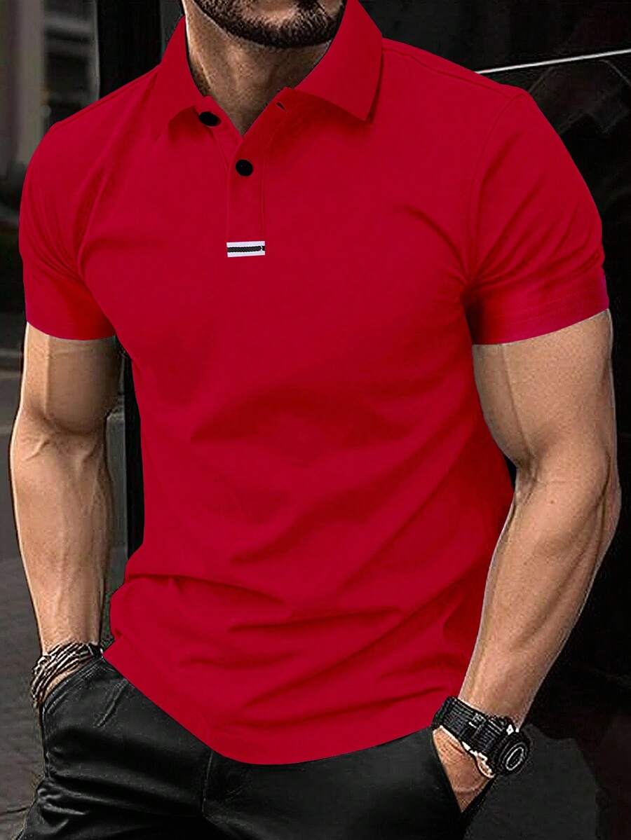 Manfinity Homme 男士半扣領短袖polo衫 - 紅色 - 查看 1