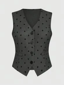 Sweetra Plus Size Women V-Neck Casual Fitted Short Solid Color Vest - Grey - View 1