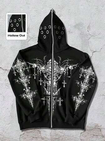 Grunge Punk Punk Street Style Kapuzen-Reißverschluss Thermofutter Sweatjacke, Herbst/Winter