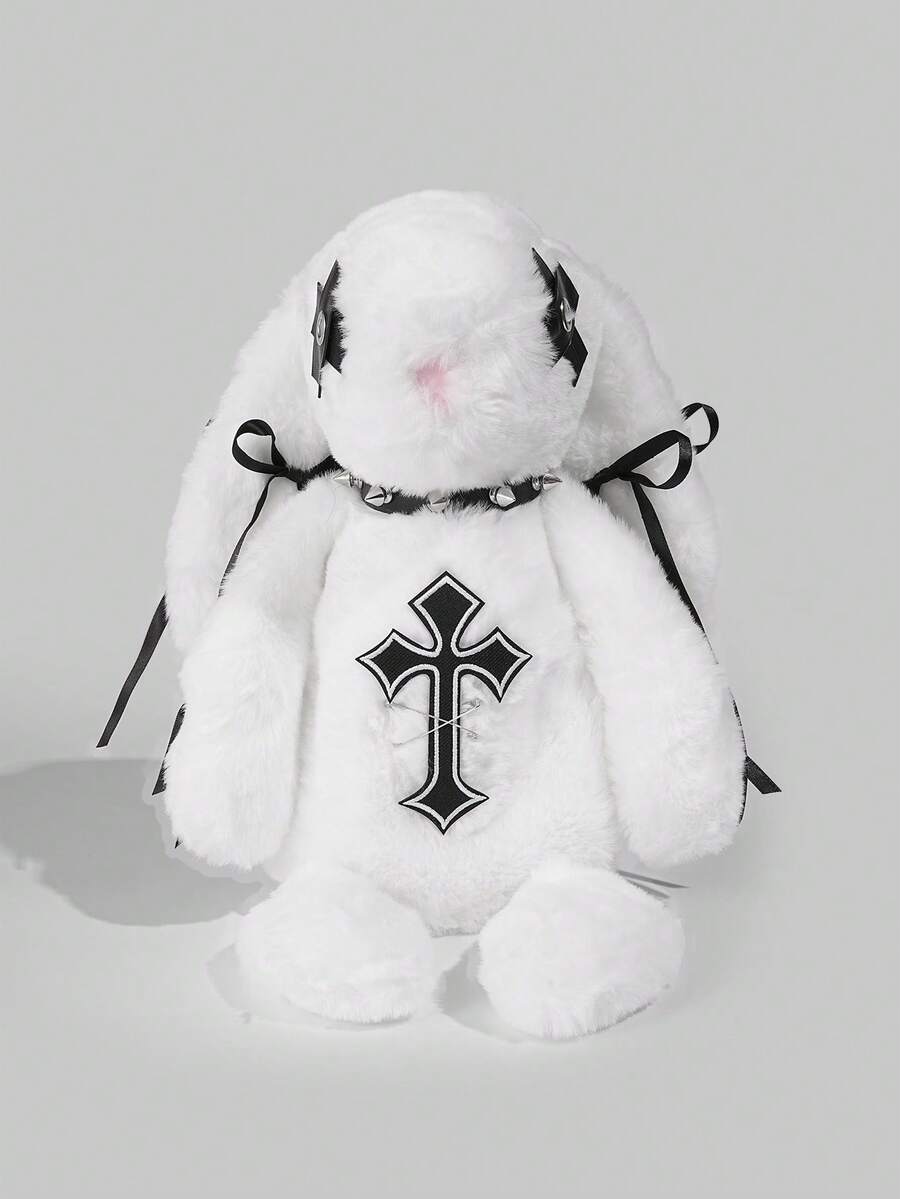 ROMWE Goth 1 件别致深色风格白色蕾丝兔子单肩包，配有交叉链条，万圣节女孩装扮的交叉链条娃娃包，朋克风格领结长耳兔子手提包，适合日常使用、特殊场合或生日的礼物 - 白色 - 查看 1