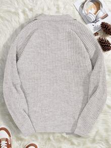 EURMUSE Men Polo Collar Stripe Knitted Regular Sweater - Grey - View 3