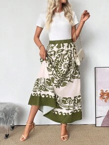SHEIN Chân váy chữ A họa tiết Paisley hình ô đơn giản thanh lịch dành cho nữ - Nhiều màu - Xem 4