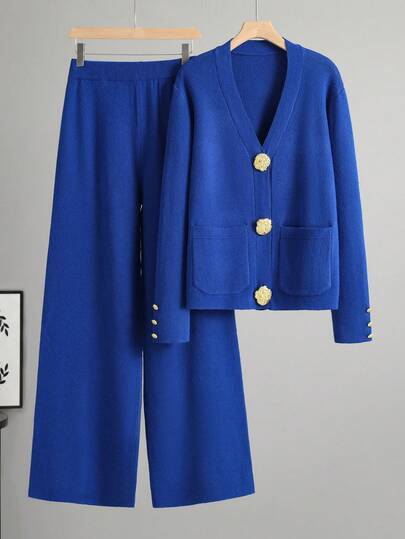 INAWLY Women's Casual Long Sleeve Top And Wide Leg Pants Sweater 2 Pieces Set