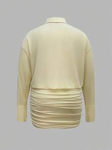 INAWLY 2025 大码女式雪纺修身迷你连衣裙 - 杏色 - 查看 2