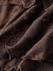 SHEIN MOD 大码女式棕色荷叶边不对称肩连衣裙，深棕色连衣裙，咖啡棕色连衣裙，棕色短款连衣裙，连衣裙，秋冬连衣裙，圣诞连衣裙，新年连衣裙，感恩节连衣裙，派对连衣裙，圣诞节服装，女士派对连衣裙，圣诞派对连衣裙 - 棕色 - 查看 6