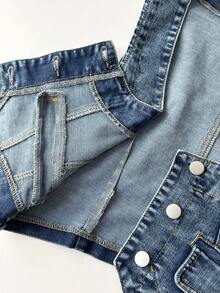 Elamini 女式时尚复古修身牛仔背心 - 藍色 - 查看 4