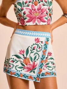 CAJUNI Pantalones cortos casuales con estampado floral para mujer, adecuados para vacaciones