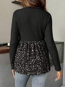 SHEIN Top de lactancia casual con parches de flores y estampado de flores diminutas para maternidad - Negro - Ver 2