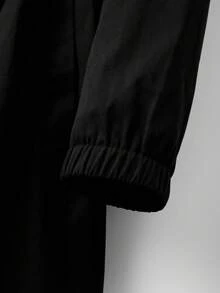 Linhara 大码女式收腰连帽风衣外套，韩版休闲优雅宽松高端夏季外套 - 黑色 - 查看 3