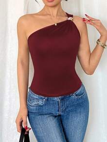 Rafferiza Bộ đồ liền thân không tay xếp ly ánh kim gợi cảm màu đen dành cho nữ - Màu Đỏ Sâu - Xem 4