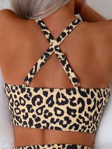 SHEIN Swim 2 Pieces Women Summer Beach Vacation Leopard Print V-Neck Tankini Swimwear Set - Multicolor - View 4