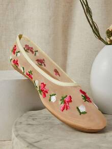 Solezae 女士休闲优雅圆头舒适花卉刺绣平底鞋 - 彩色 - 查看 7