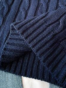 SHEIN Tween Girl Knight Pattern Cable V-Neck Long Sleeve Casual Sweater, Autumn/Winter Fall