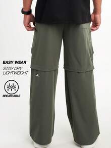 Men's Drawstring Waist Wide Leg Loose Casual Pants, Olive Green - Dark Green - View 2