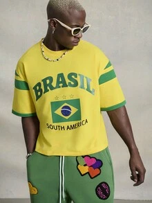 PAVTROS Men's Casual Colorblock Striped Letter Print Short Sleeve T-Shirt - Multicolor - View 3