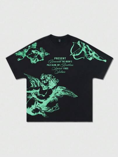 Street Life Herren Fledermausärmel Kurzarm T-Shirt mit Muster, geeignet für den täglichen Gebrauch im Frühling/Sommer