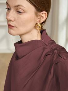 Dazy-Less Damen Loose Chiffon Bluse, Lässig Business Bürokleidung, Langarm, Schalkaragen, geeignet für Frühling, Sommer, Herbst - Bordeaux - Übersicht 5