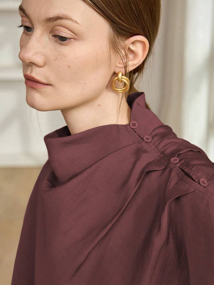 Women's Loose Chiffon Blouse, Casual Business Office Wear, Long Sleeve, Shawl Collar, Suitable For Spring, Summer, Autumn