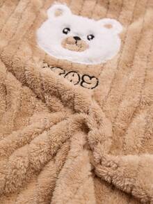 Loomlin Bộ đồ ngủ mặc nhà 2 món bằng vải lông mềm mại có thêu họa tiết hoạt hình hình GẤU dành cho nữ - Màu be - Xem 6