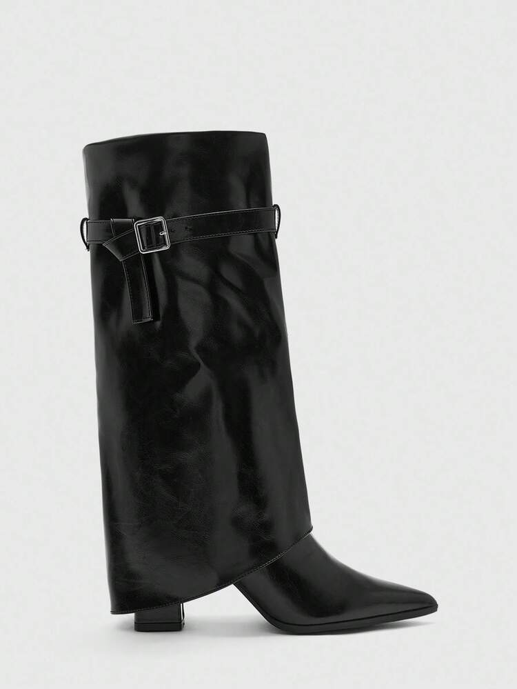 CUCCOO BIZCHIC High Shaft Pointed Toe Chunky Heel Side Zipper European And American Fashion Women Boots