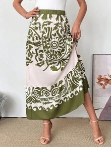 SHEIN Chân váy chữ A họa tiết Paisley hình ô đơn giản thanh lịch dành cho nữ - Nhiều màu - Xem 1