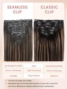 Seamless Clip Ins Seamless Clip In Hair Extensions, 7pcs 1B/6/1B Natural Black To Chestnut Brown Hair Extensions Clip In Human Hair Invisible PU Skin Weft Natural Remy Human Hair Extensions - S1B/6/1B - View 5