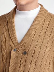 Manfinity CityGents 男士休闲纯色双排扣开衫，秋冬 - 卡其色 - 查看 2