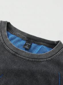 ROMWE MEN Street Life 男士做旧扎染短款 T 恤 - 黑色 - 查看 5