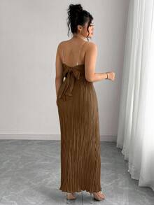 Elenzga Vestido de fiesta con pliegues franceses y bandeau para mujer de talla grande - Café integral - Ver 2