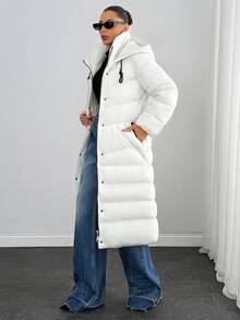 Rafferiza Women's Quilted Padded Coat With Hood And High Neck And Functional Pockets, Warm Winter Outerwear Everyday Travel White Casual - Cream - View 2