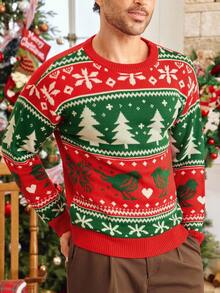 HIMLAND 男士圣诞树和鸟图案套头衫，秋冬款 - 彩色 - 查看 5