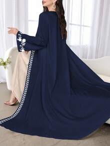 SHEIN Najma 女式白色仿刺绣花卉印花长袖休闲阿拉伯长袍，春秋季 - 彩色 - 查看 4