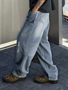 DAZY Distressed Graffiti Design Men's Jeans, Casual Street Style, Autumn - Blue - View 4